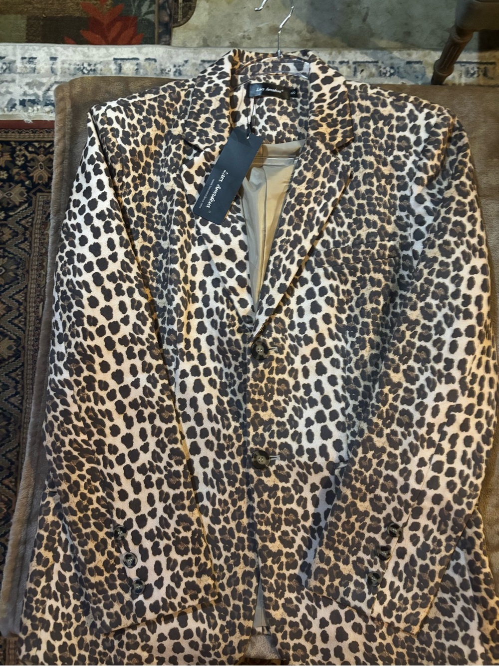 Leopard Print Single-Breasted Blazer - Brown/Black
